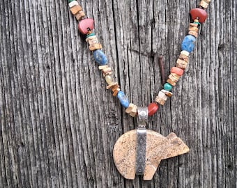 Carolyn Pollack Relios Halsband Flerstenars Sterlingsilver Jaspis Björn Fetischhänge