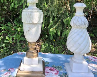 One Vintage Alabaster or Marble Stone Lamp Carved Design