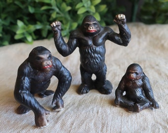 Set of 3 Bone China Gorillas Miniature Figurines Made in Japan