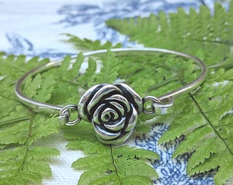 Sterling Silver Or Paz Rose Bracelet Made in Israel Dimension Rose 7 Inch Bangle Bracelet