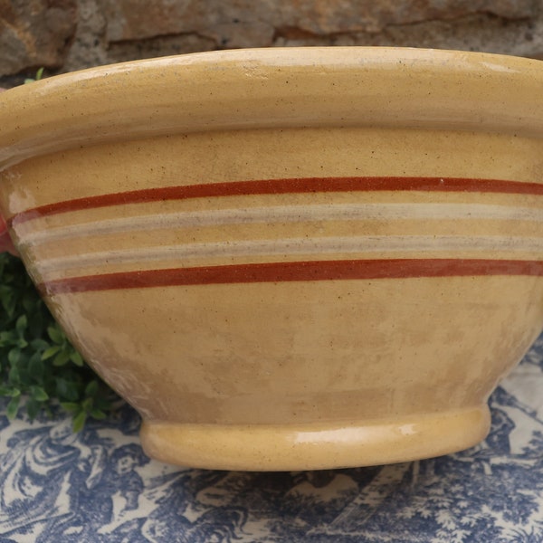 Antique Striped Yelloware Mixing Bowl Primitive Yellow Ware Pottery