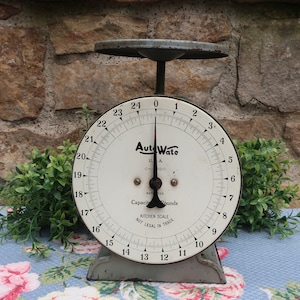 Antike graue Auto Wate Küchenwaage, alte Metall 25-Pfund-Waage, Vintage Küchendekor, Made in Chicago