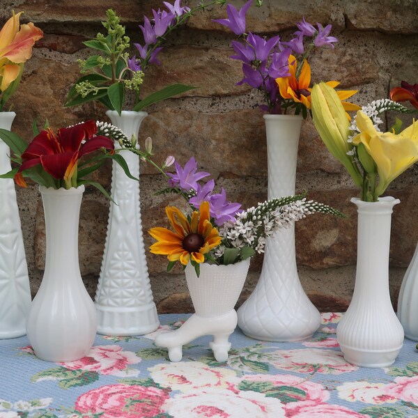 Milk Glass Small Vases Etsy