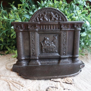 Antique Cast Iron Bookend, Woman Sewing or Weaving, Bradley and Hubbard, Library Decor, Dark Academia image 2