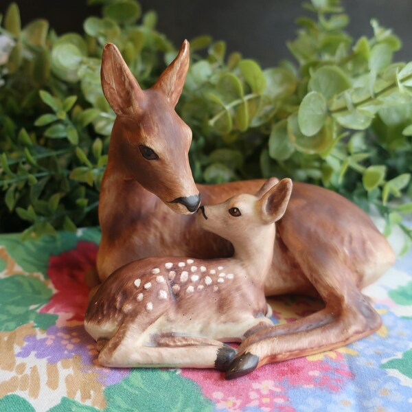 Vintage Goebel Deer Figurine, Mother and Child, Doe and Spotted Fawn, West Germany Figurine