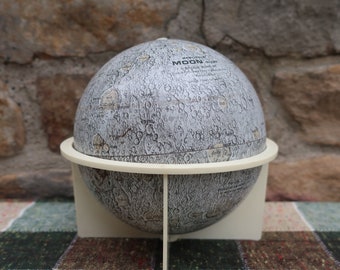 Vintage Moon Globe, 1969 Lunar Replogle Globe, Leroy Tolman Cartographer, 6 Inch Metal Globe on Base, Outer Space Decor