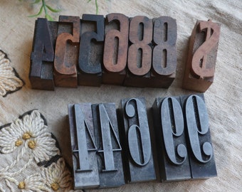 One Antique Wood or Metal Letterpress Block Number Printers Block Type Typography Rustic Number 4, 5, 6, 8, or 9, Dollar Sign
