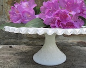 Fenton Spanish Lace Milk Glass Cake Stand Silvercrest Scalloped Ruffled Rim Pedestal Cake Plate Centerpiece Wedding Bridal Shower