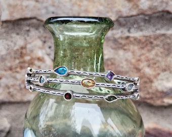 Effy Sterling Silver Multi-Gemstone Bracelet Jewelry with 18K Gold Accents Hinged Bangle 925 BH Balissima