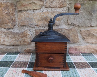 Dovetailed Wood Coffee Mill with Scoop, Rustic Farmhouse Decor, Coffee Grinder, General Store