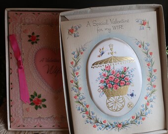 One Large Vintage Valentine's Day Card, For My Wife, Pink and White, Retro Greeting Card