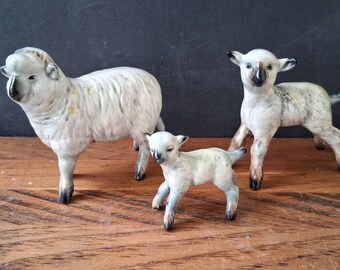 Beswick Får- och Lammfigurer Miniatyr Bondgårdsdjur Porslin