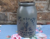 Antique Crock T F Reppert Salt Glazed Stoneware Crock Decorated with Rare Snake and Vine Caduceus Medical