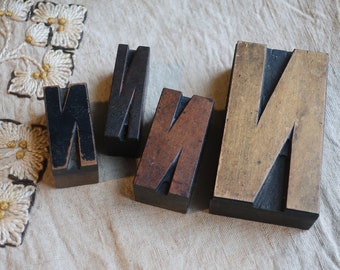 One Antique Wood Letterpress Printing Block Letter N, Wooden Printers Typography Type Initial Monogram Stamp