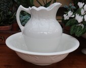 White Ironstone Pitcher and Bowl Married Set Virginia Ewer