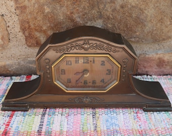 Antique Lux Mantle Clock Time Piece Decorative Photo Prop Waterbury