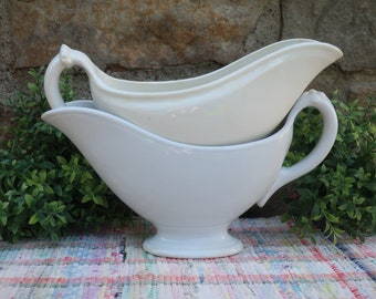 Pair of Antique White Ironstone Gravy Boat Sauce Boat, KTK Knowles Taylor and Knowles China