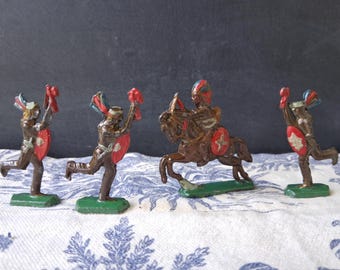 Set of 4 Vintage Lead Indian Figurines Miniatures Heinrichsen Warriors, On Horseback