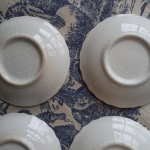 Set of Four White Ironstone Butter Pats with Faded Floral Transferware Pottery image 7