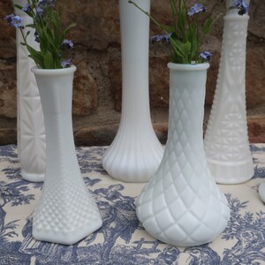 White Milk Glass Vases Vintage Wedding Decor Instant Collection of 7 Flower Bud Vases image 3