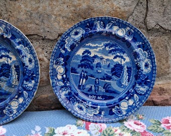 One Teastained Transferware Staffordshire Ironstone Plate "British Views"
