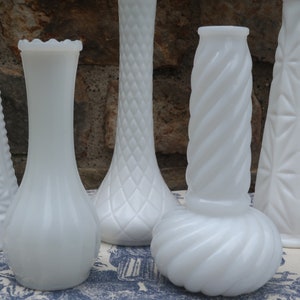 White Milk Glass Vases Vintage Wedding Decor Instant Collection of 7 Flower Bud Vases image 4