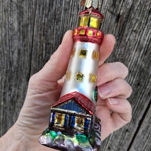 Old World Christmas Ornament Lighthouse OWC Glass Glitter Christmas Decoration Bild 2