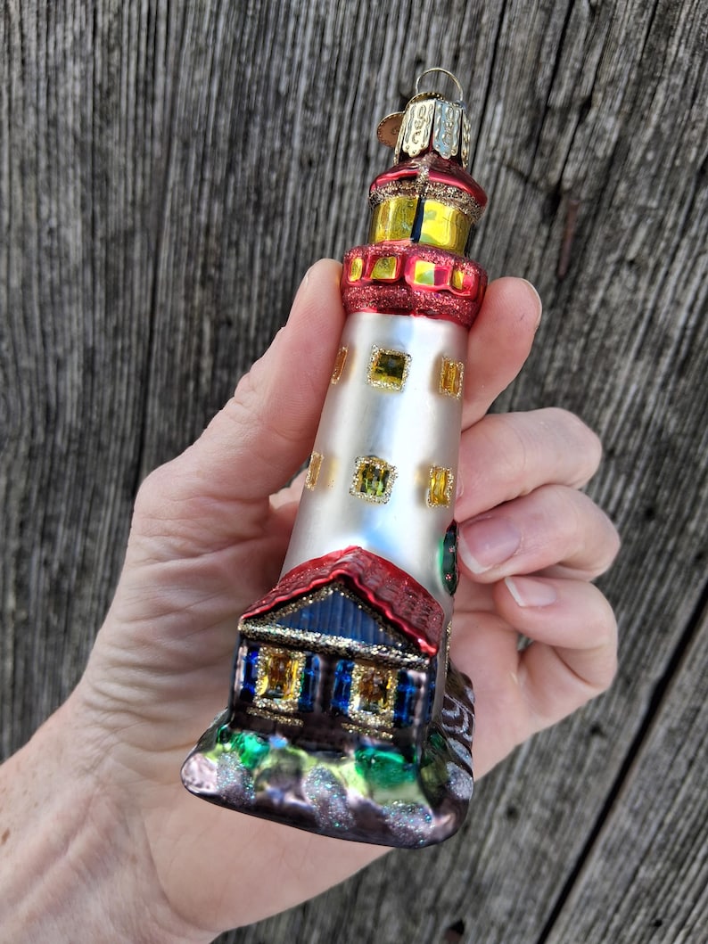 Old World Christmas Ornament Lighthouse OWC Glass Glitter Christmas Decoration Bild 2
