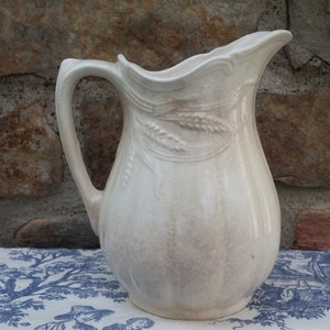 Teastained White Ironstone Pitcher with Wheat Motif Royal Crownford Arthur Wood Made in England image 2