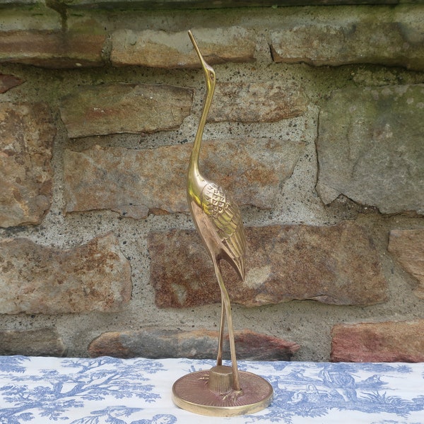 Brass Crane Heron Bird Figurine Statue Vintage Mid Century Decor Made in Korea