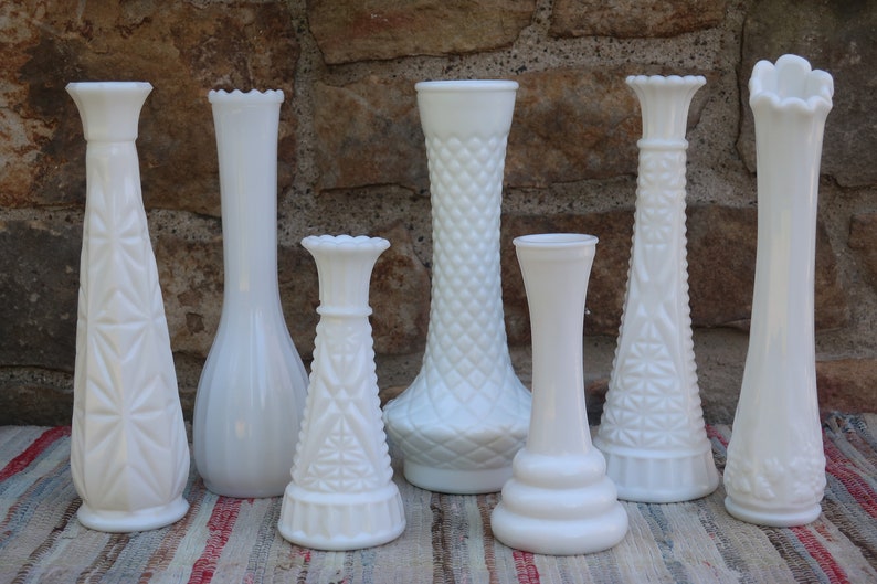 White Milk Glass Vases Vintage Wedding Decor Instant image 1