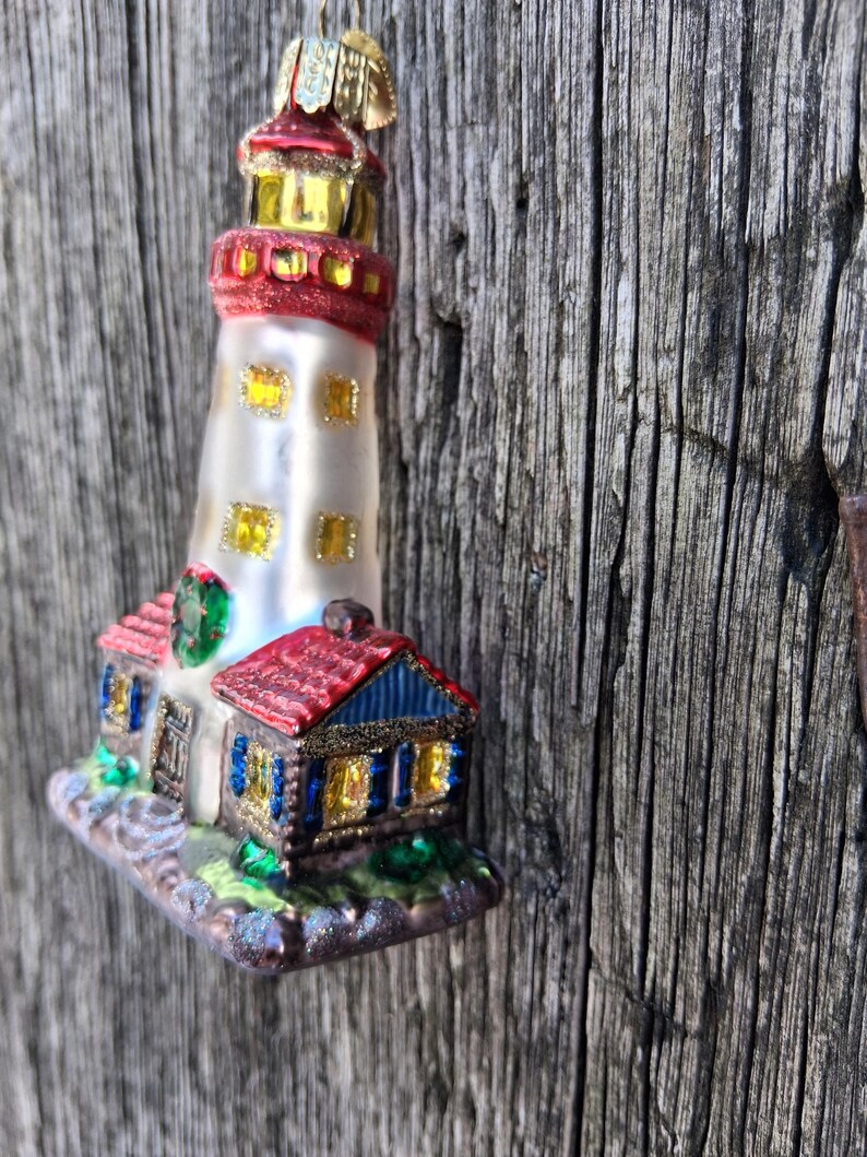 Old World Christmas Ornament Lighthouse OWC Glass Glitter Christmas Decoration Bild 10