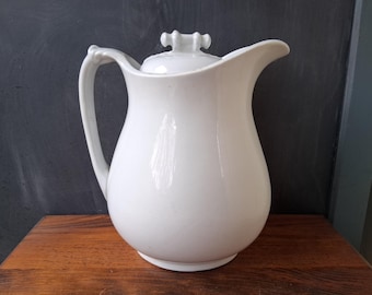 Rare White Ironstone Pitcher with Lid Staffordshire Pottery J G Meakin Hanley England