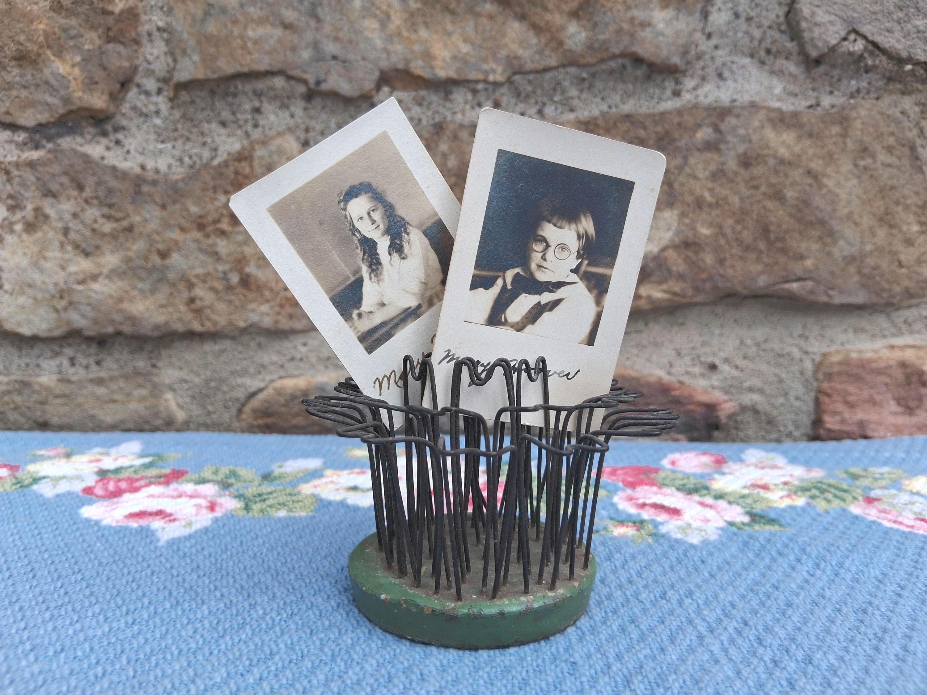Hairpin Flower Frog Shabby Metal, Blue Ribbon no. 3, Flower Arranging Florist Tool, Photo Snapshot Holder Display
