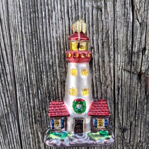 Old World Christmas Ornament Lighthouse OWC Glass Glitter Christmas Decoration Bild 9