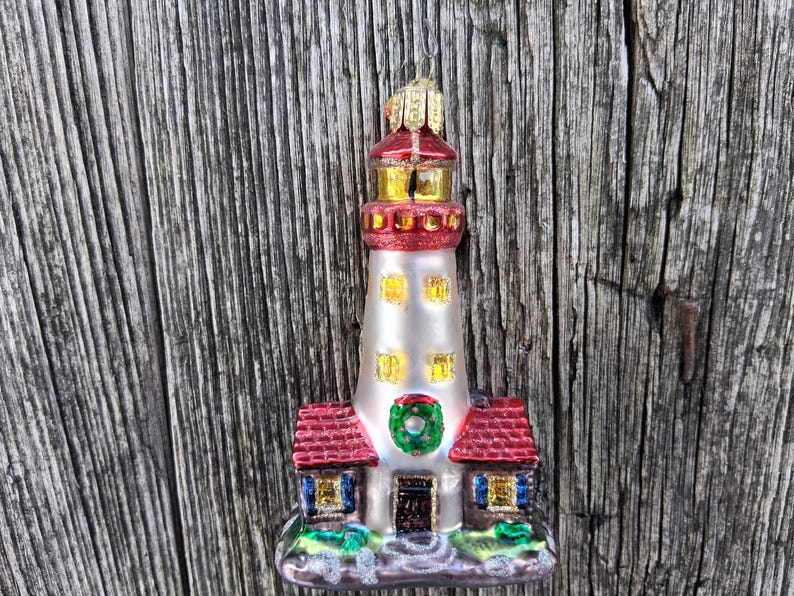 Old World Christmas Ornament Lighthouse OWC Glass Glitter Christmas Decoration Bild 9