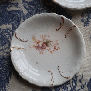 Set of Four White Ironstone Butter Pats with Faded Floral Transferware Pottery image 3