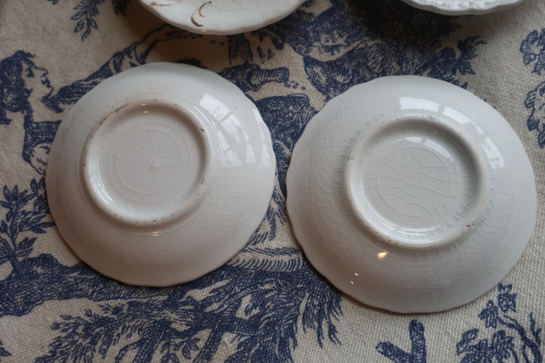 Set of Four White Ironstone Butter Pats with Faded Floral Transferware Pottery image 6