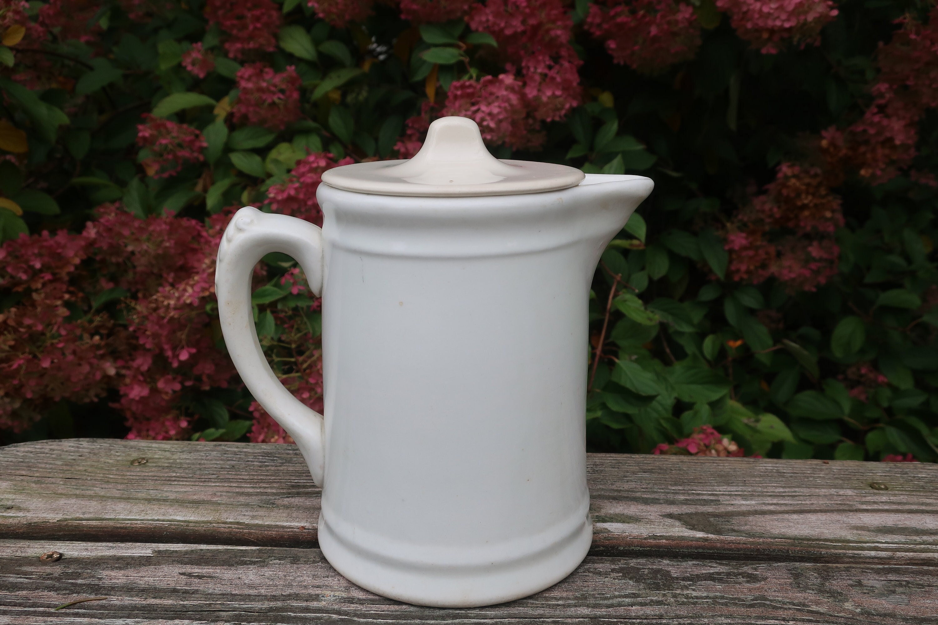 White Ironstone Milk Pitcher, Heavy Duty Pottery Vase, With Married Lid -   Israel