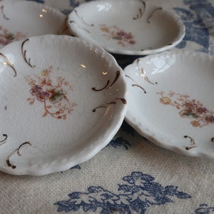 Set of Four White Ironstone Butter Pats with Faded Floral Transferware Pottery image 5