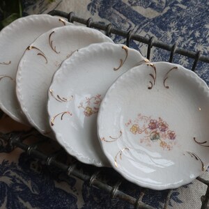 Set of Four White Ironstone Butter Pats with Faded Floral Transferware Pottery image 9