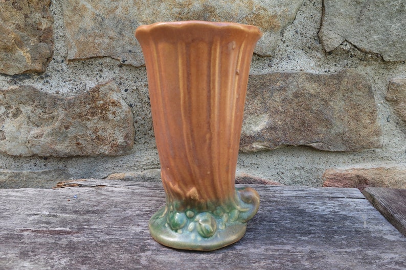 Nelson McCoy Pottery Cornucopia Vase Two Toned Matte Glaze image 0