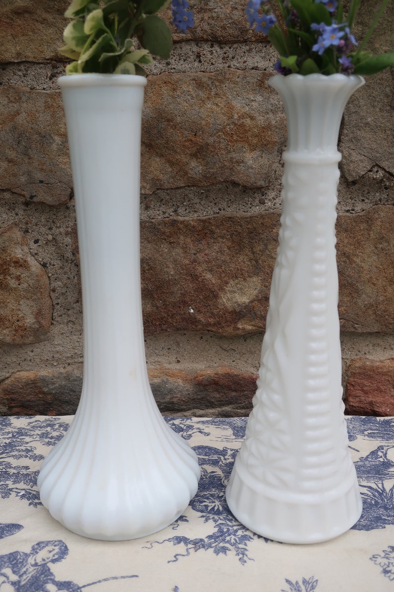 White Milk Glass Vases Vintage Wedding Decor Instant Collection of 7 Flower Bud Vases image 5