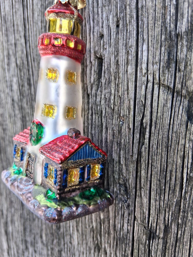 Old World Christmas Ornament Lighthouse OWC Glass Glitter Christmas Decoration Bild 6