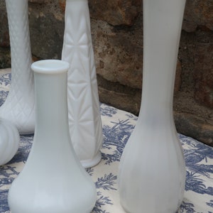 White Milk Glass Vases Vintage Wedding Decor Instant Collection of 7 Flower Bud Vases image 5
