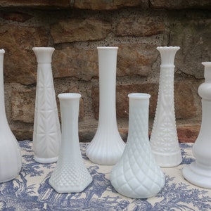 White Milk Glass Vases Vintage Wedding Decor Instant Collection of 7 Flower Bud Vases image 2