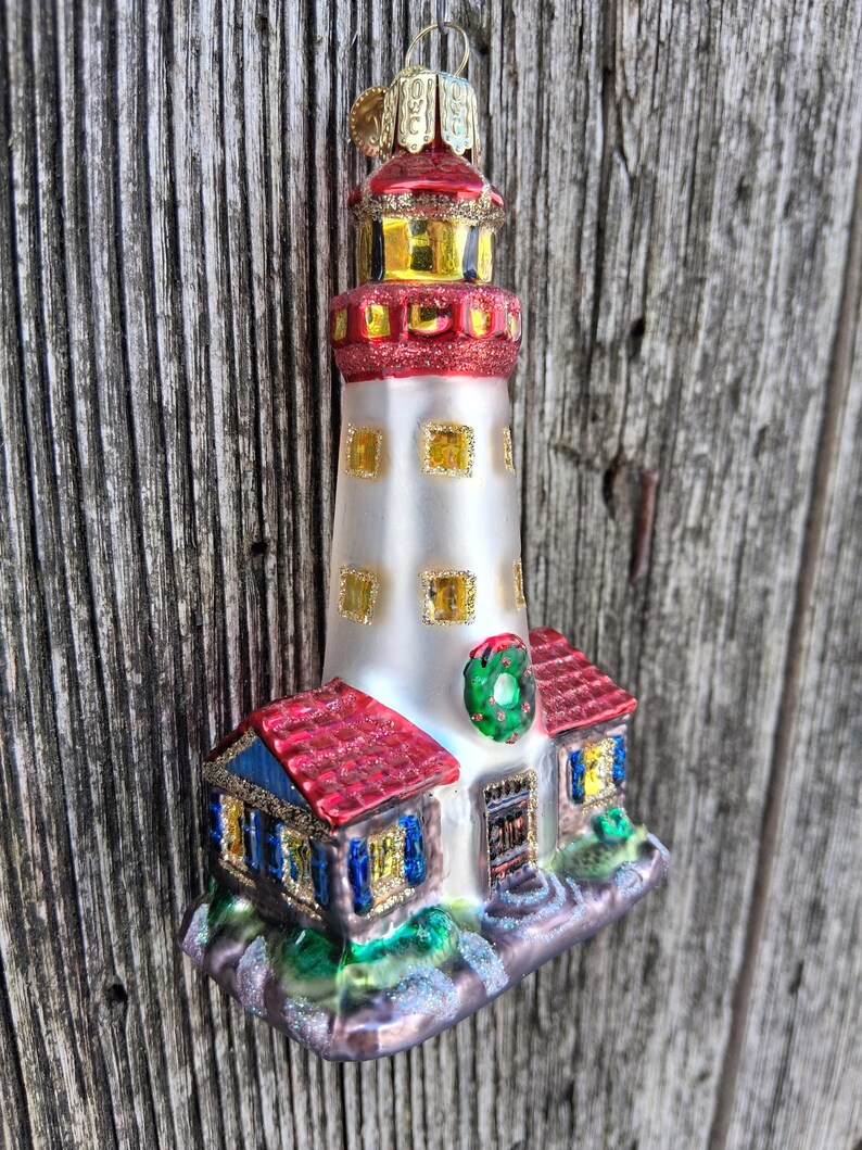 Old World Christmas Ornament Lighthouse OWC Glass Glitter Christmas Decoration Bild 8