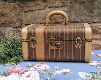 Kleber-treinkoffertje vintage bagage gestreepte tweed met sleutels