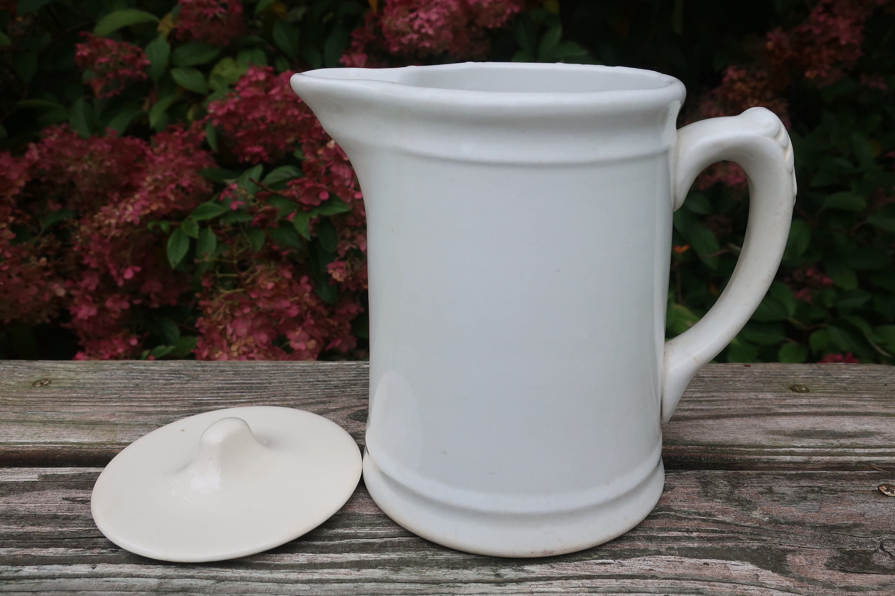 White Ironstone Milk Pitcher, Heavy Duty Pottery Vase, With Married Lid -   Israel