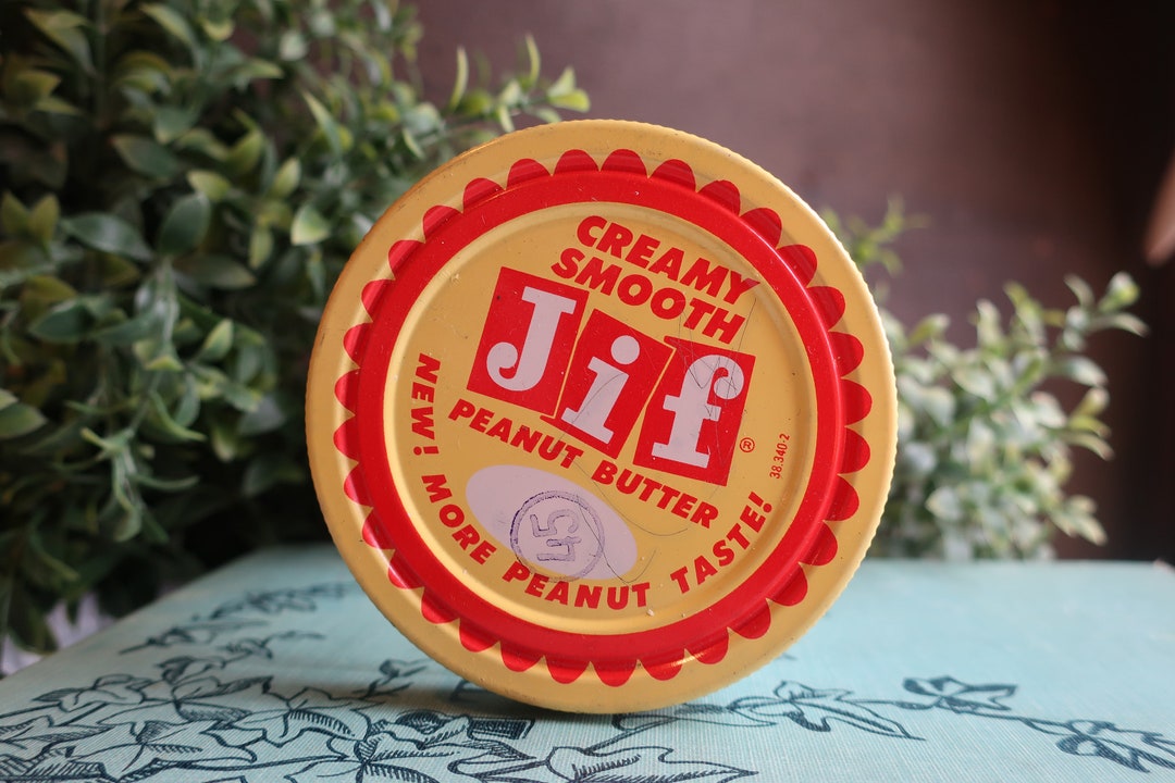 Vintage Glass Peanut Butter Jar With Metal Lid Creamy Smooth Jif